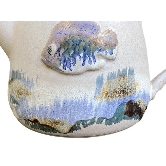 Art Pottery Teapot with Underwater Scene Fish Watercolor Effect Studio Signed - Picture 7 of 13